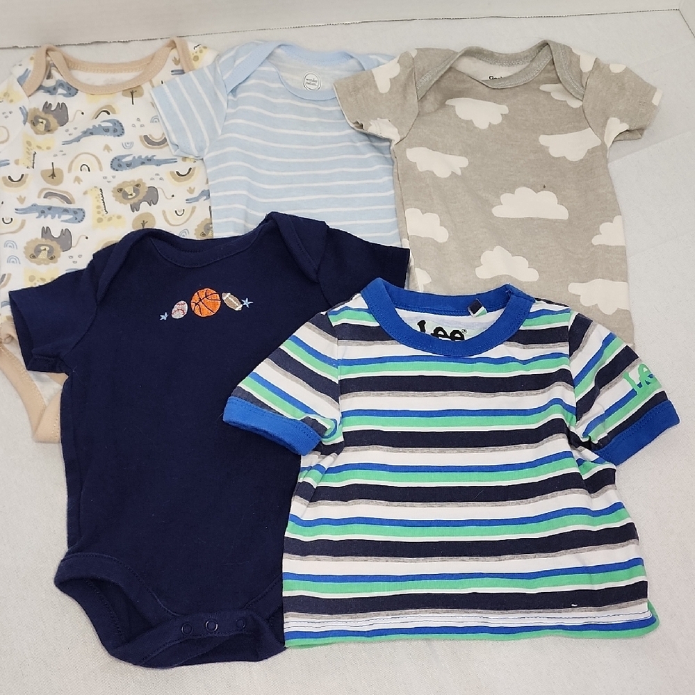Baby Onesies and T-Shirt lot - Blue, Gray, Striped
